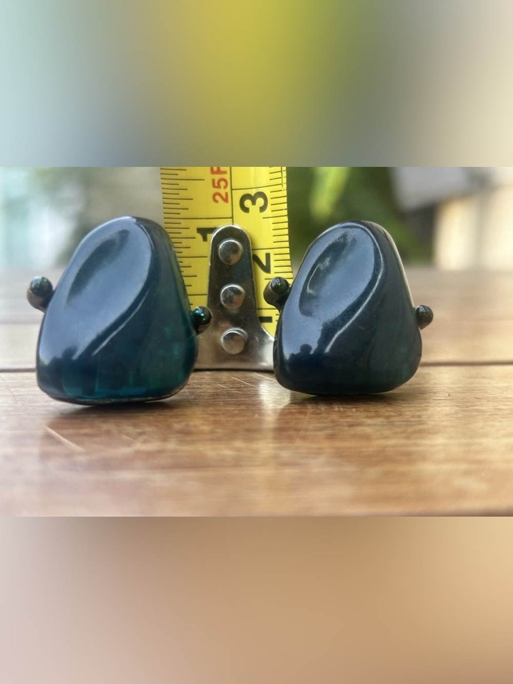 Handmade Dark Teal Stone Stud Earrings
